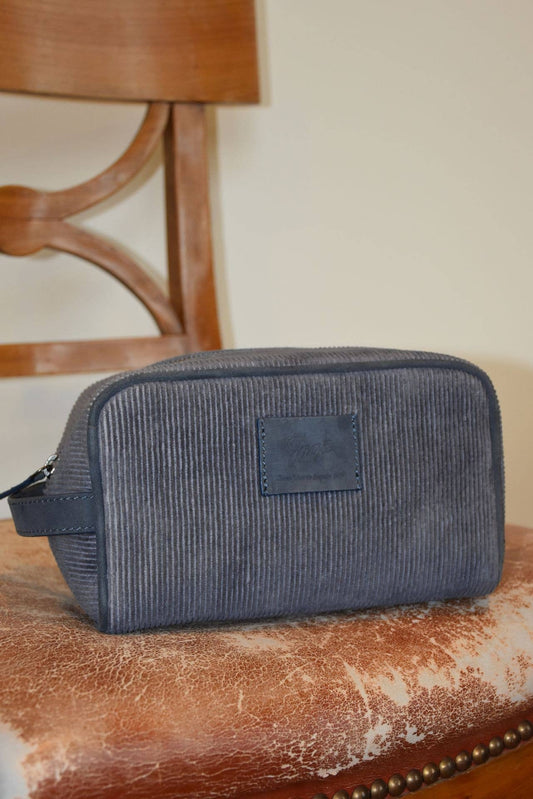 Astuccio da toilette Care blu chiaro in velluto di cotone