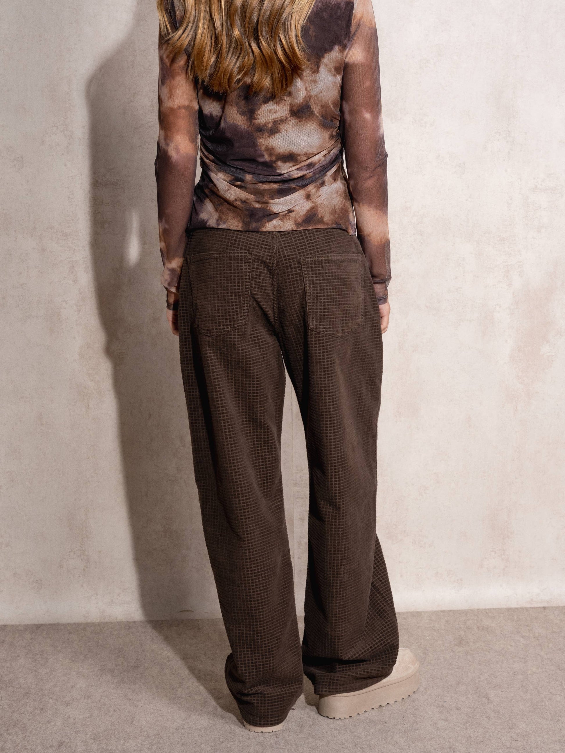 Pantaloni wide leg in cotone testurizzato
