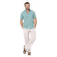 Camicia estiva uomo in lino e cotone turchese a maniche corte