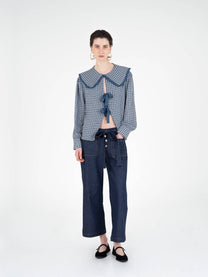 Blusa tartan romantica con maxi colletto e fiocchi