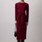 Abito midi bordeaux con nodo frontale in misto viscosa