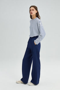 Pantaloni a vita alta a gamba larga in crêpe elasticizzato