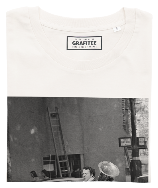 T-shirt vintage Coluche Moto con stampa fotografica