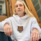 Felpa oversize bianca unisex con ricamo tigre