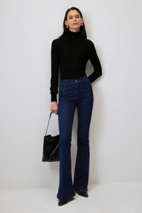 Jeans a zampa vita alta in denim stretch