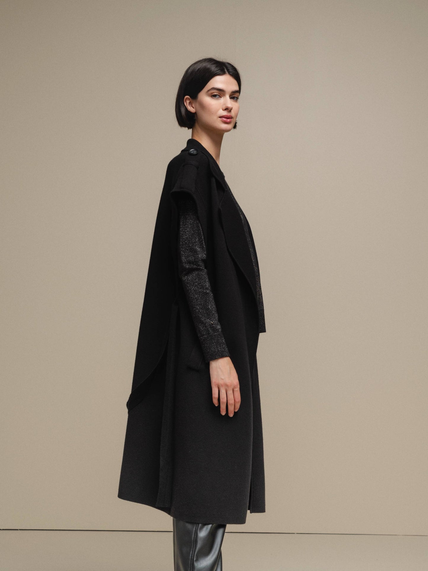 Gilet cappotto lungo smanicato da donna