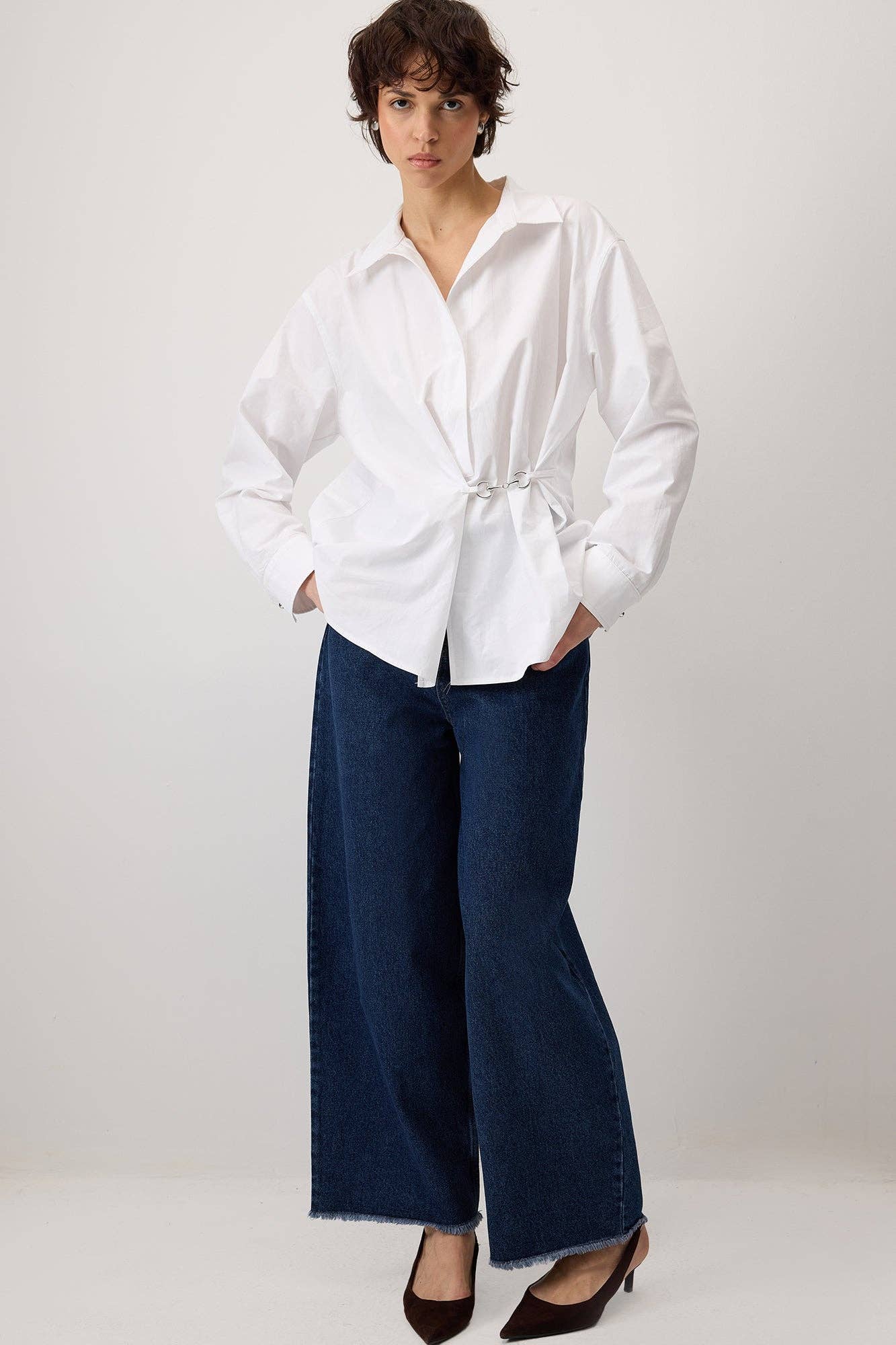 Pantaloni in denim a gamba ampia cropped