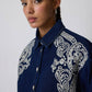 Camicia in denim blu scuro ricamata stile western