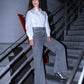 Jeans grigi con paillettes a vita alta