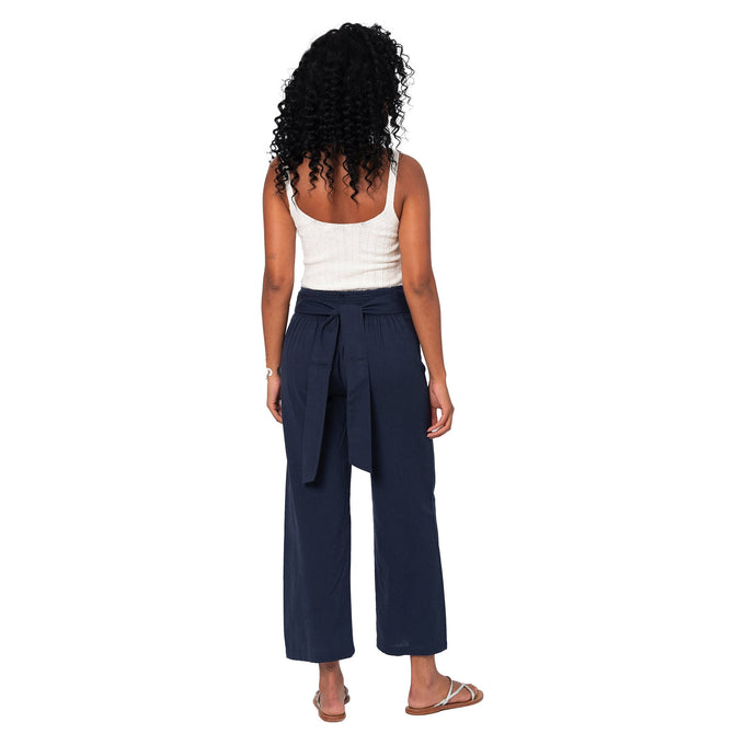 Pantaloni estivi cropped in cotone e lino blu navy
