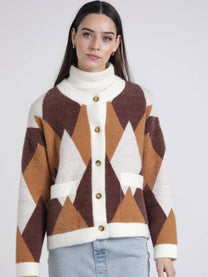 Cardigan corto effetto pelliccia jacquard a rombi