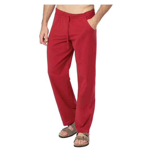 Pantaloni lunghi estivi in lino da uomo bordeaux