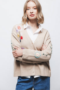 Cappotto cardigan in maglia con ricamo floreale