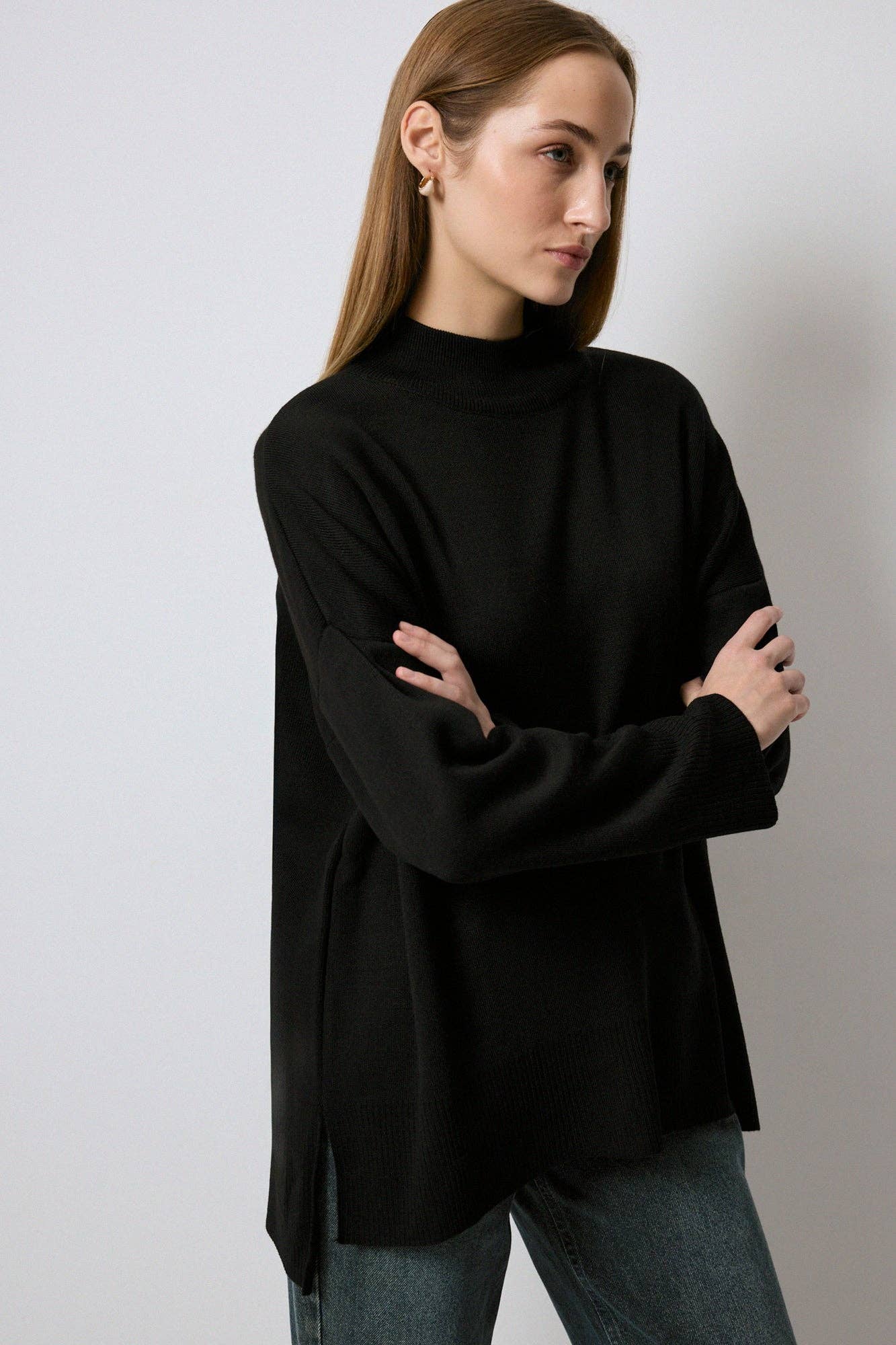 Maglione basic a collo alto in maglia