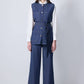 Set in denim con gilet e pantaloni con cintura