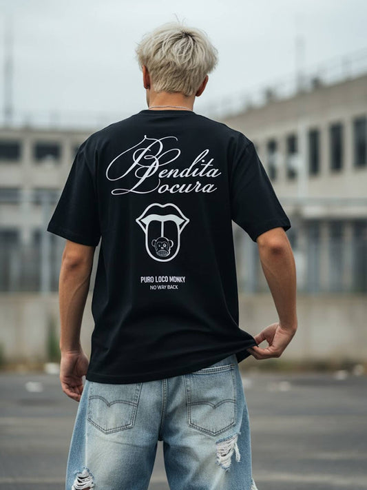 T-shirt Bendita Locura Loco Monky nera