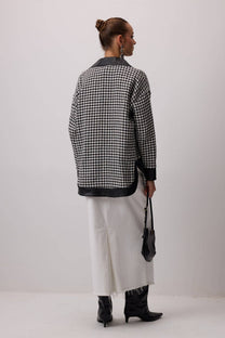 Camicia overshirt pied-de-poule con dettagli effetto pelle