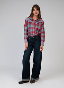 Camicia a quadri western rossa con ricami