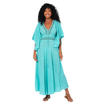 Abito lungo estivo boho in cotone turchese