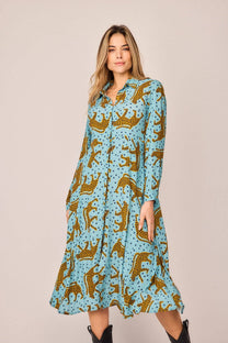 Abito chemisier lungo con stampa animalier