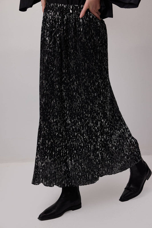 Gonna lunga jacquard lucida con vita elastica