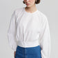 Blusa in popeline con cintura in vita