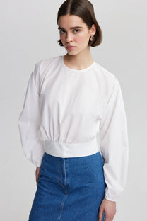 Blusa in popeline con cintura in vita