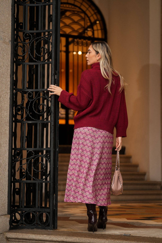 Maglione dolcevita in maglia bordeaux