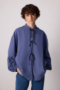 Giacca bomber in modal a righe sottili con laccetti