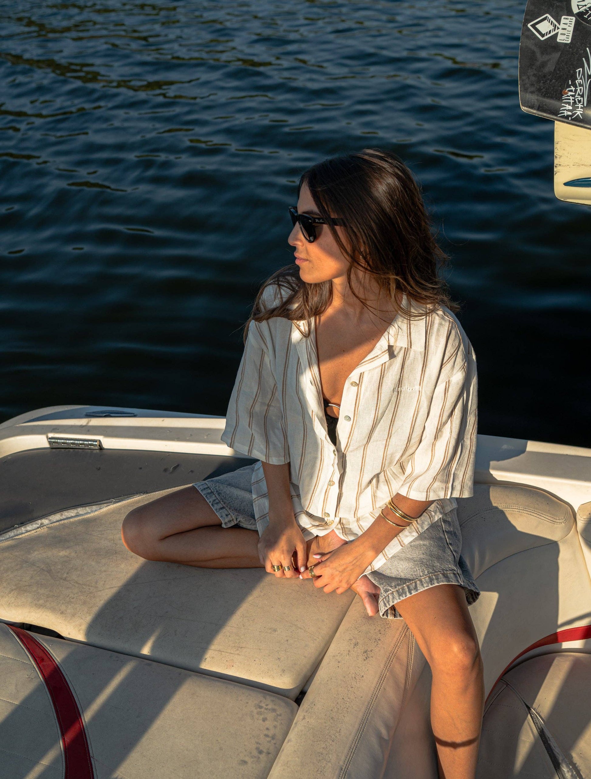 Pantaloni in lino a righe con coulisse