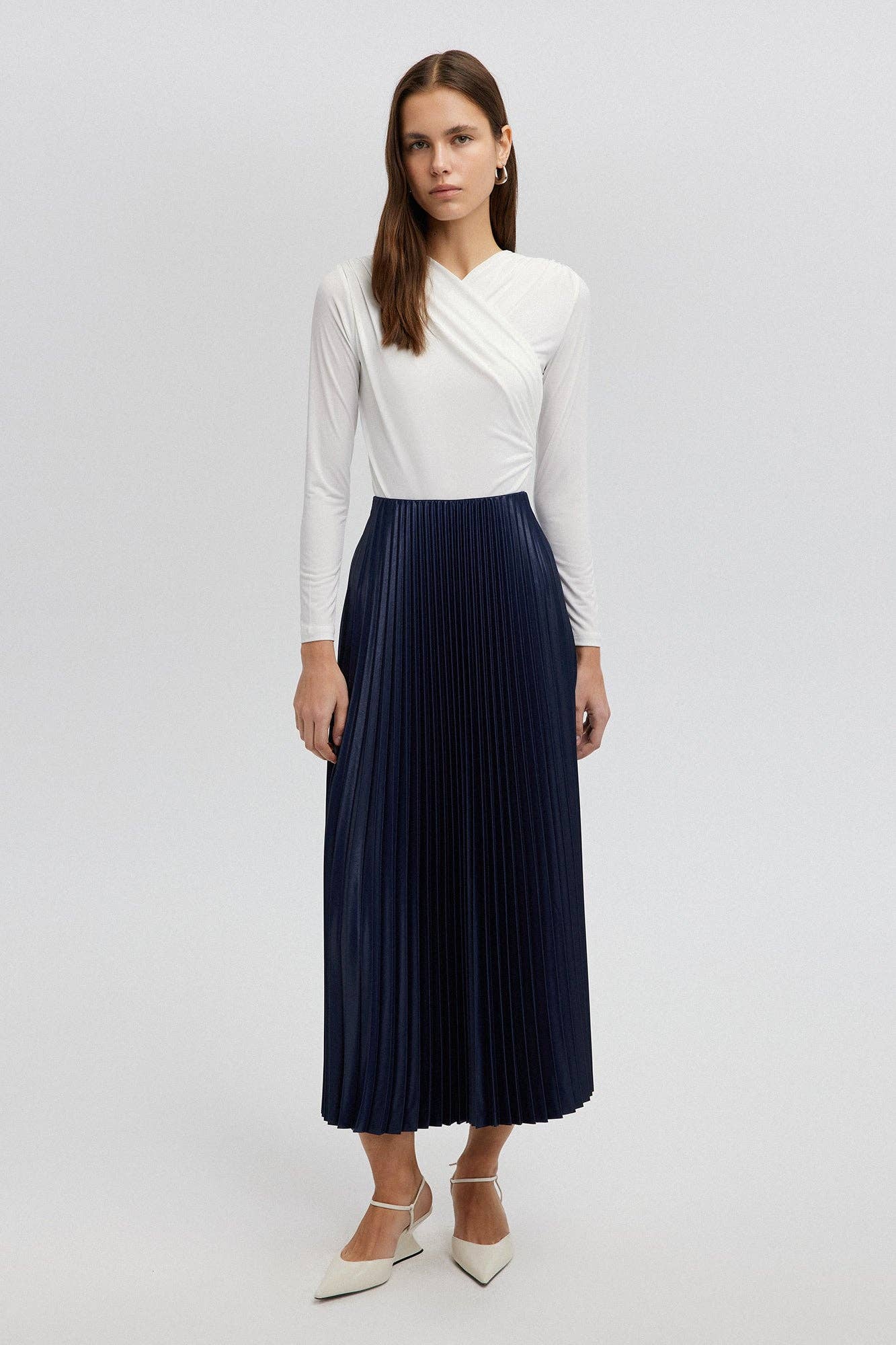 Gonna midi plissettata blu navy