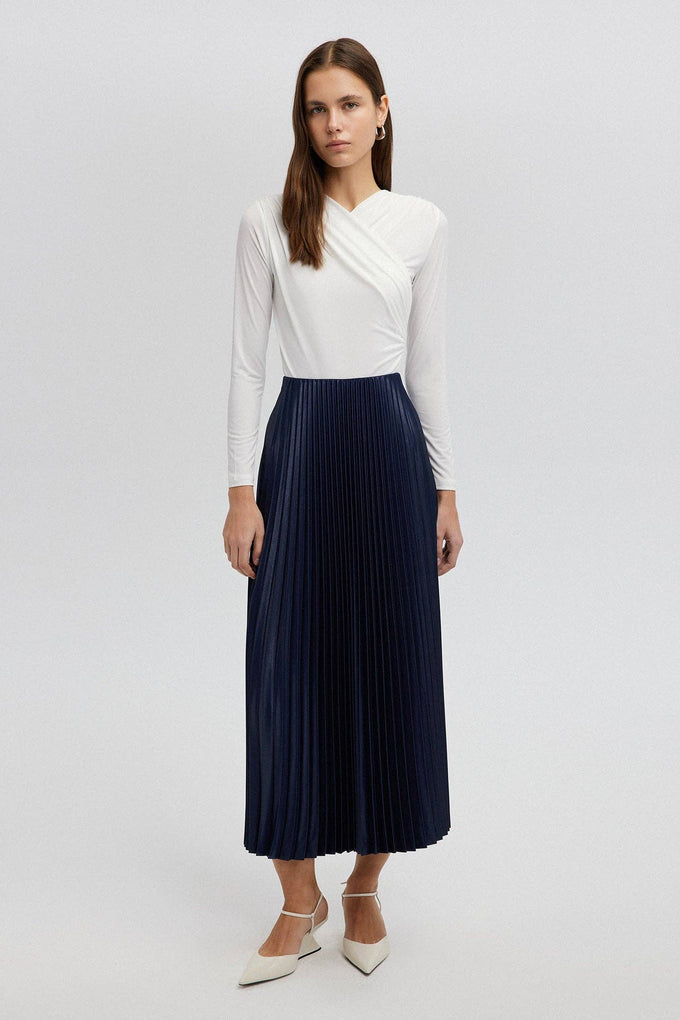 Gonna midi plissettata blu navy
