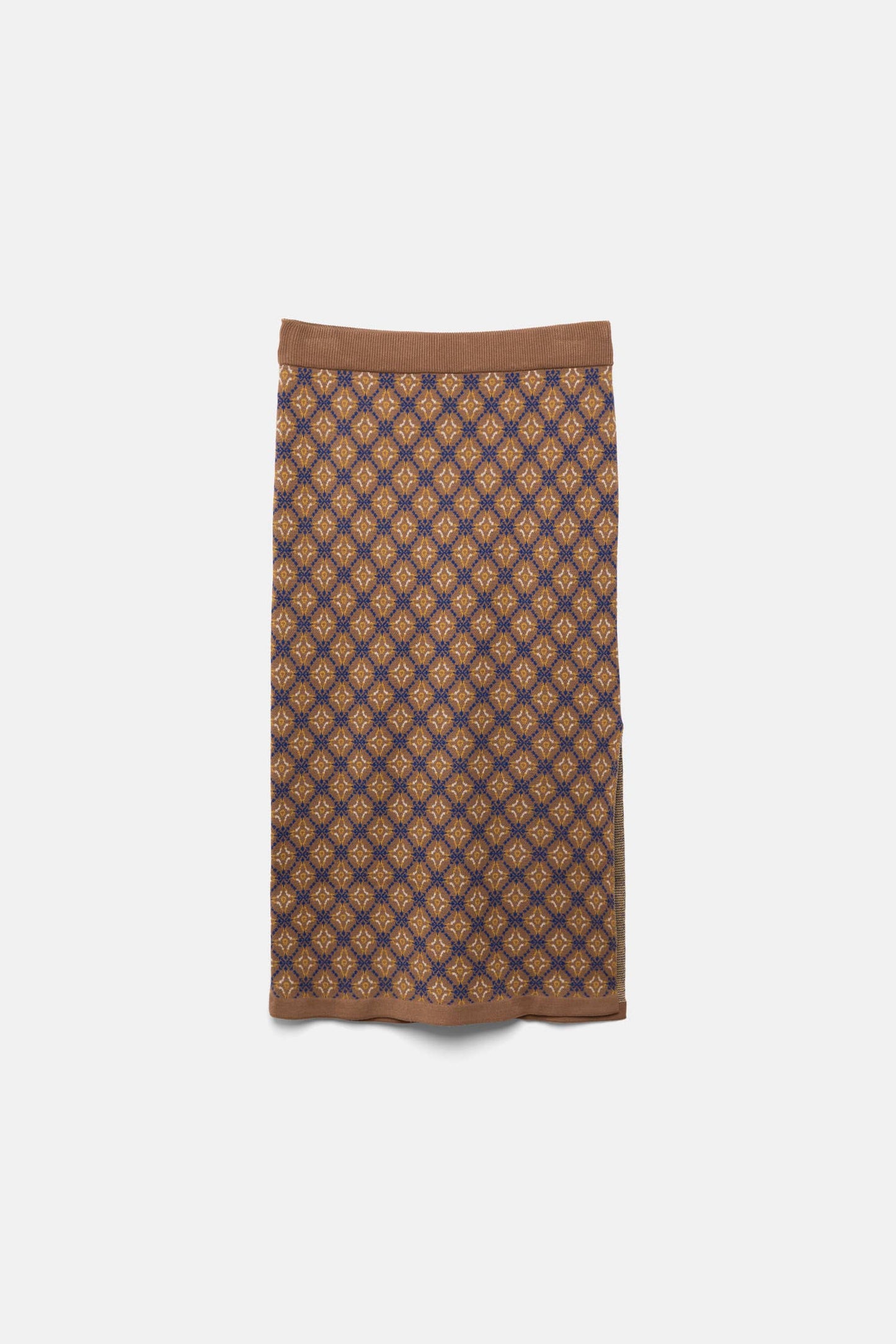 Gonna midi jacquard a motivo geometrico con vita elastica