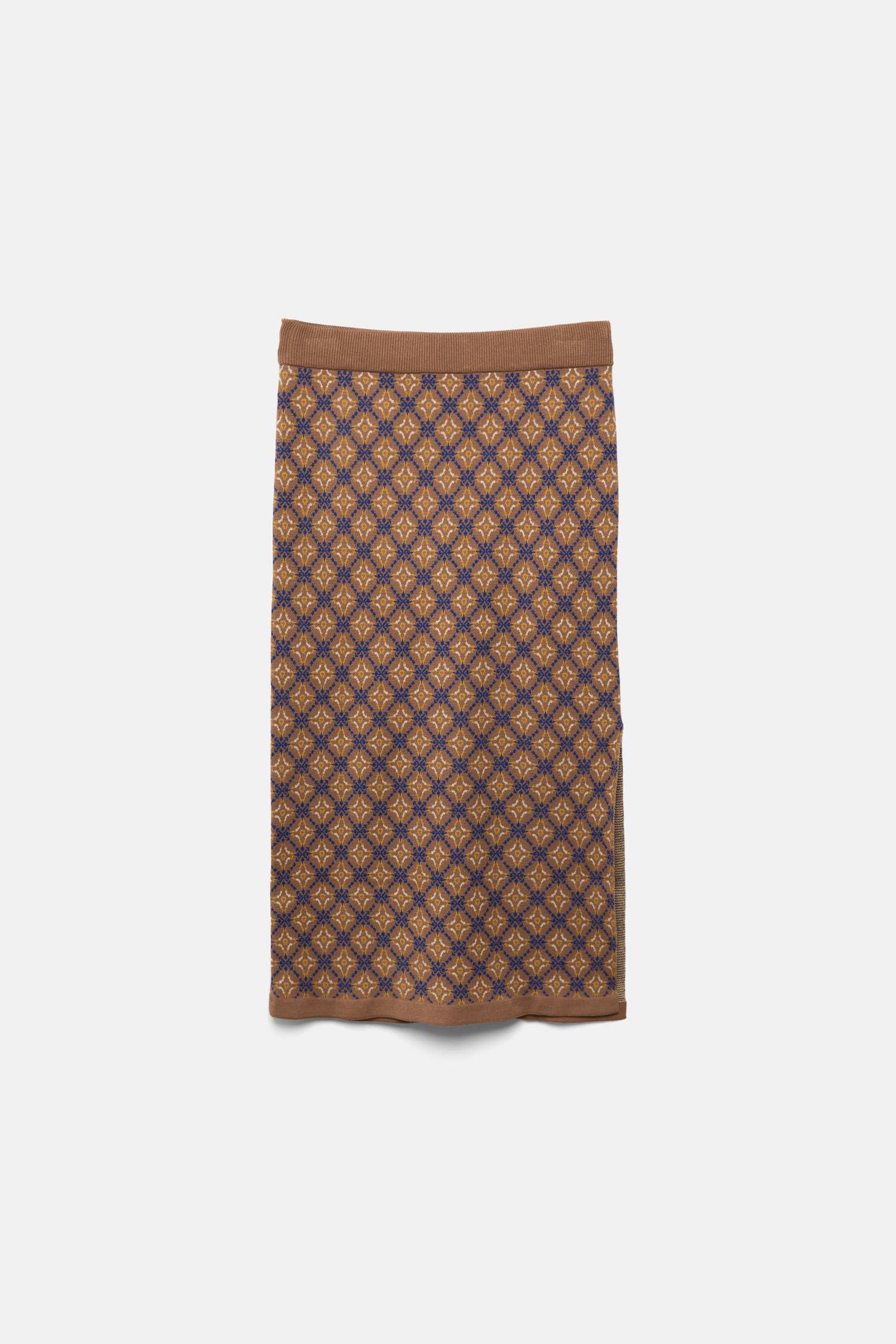 Gonna midi jacquard a motivo geometrico con vita elastica