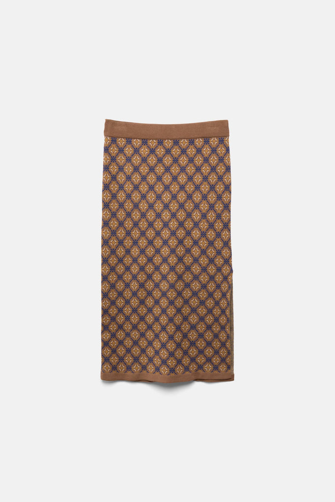 Gonna midi jacquard a motivo geometrico con vita elastica