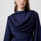 Abito in raso drappeggiato blu notte