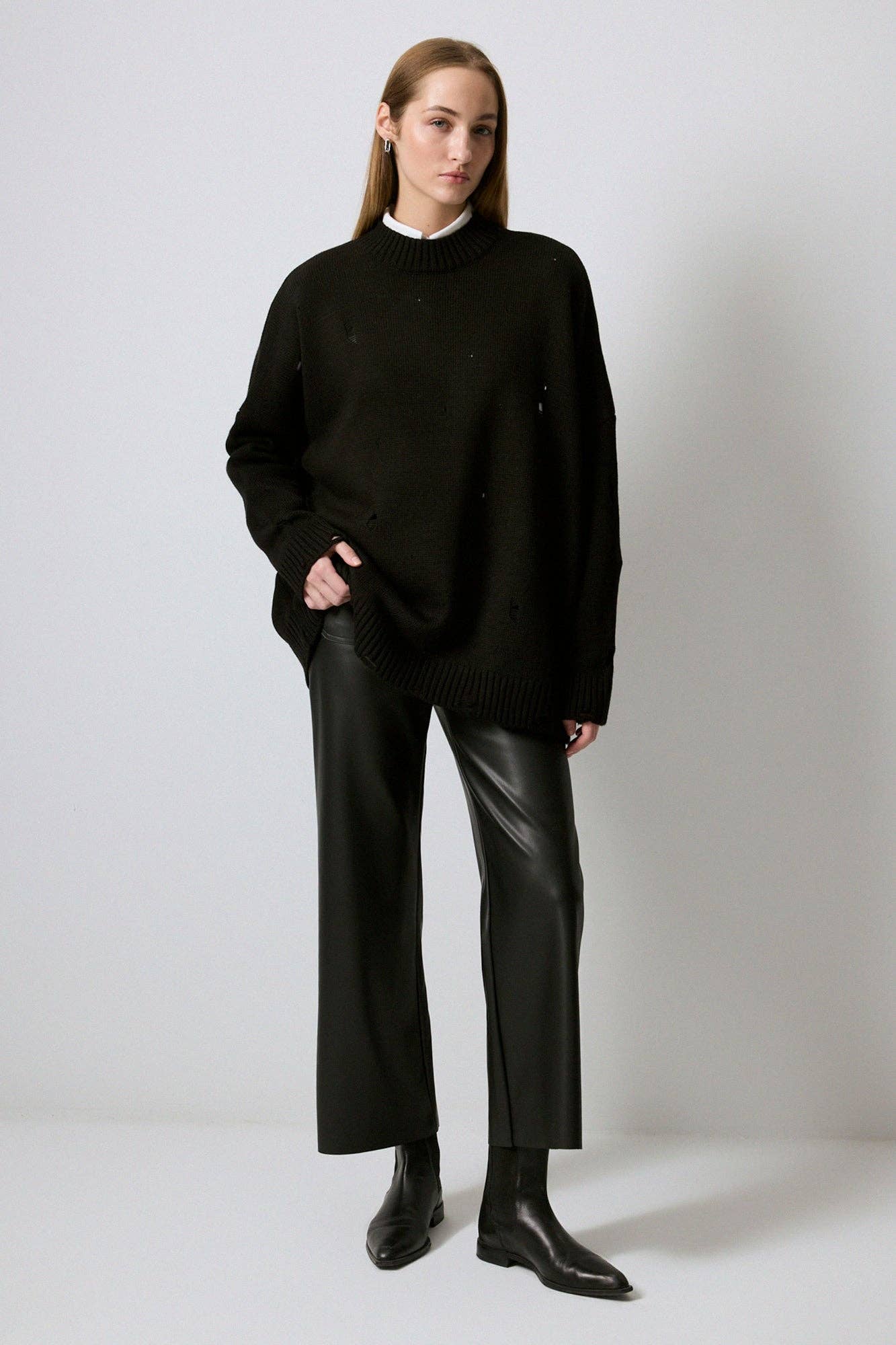 Maglione in maglia effetto distressed nero
