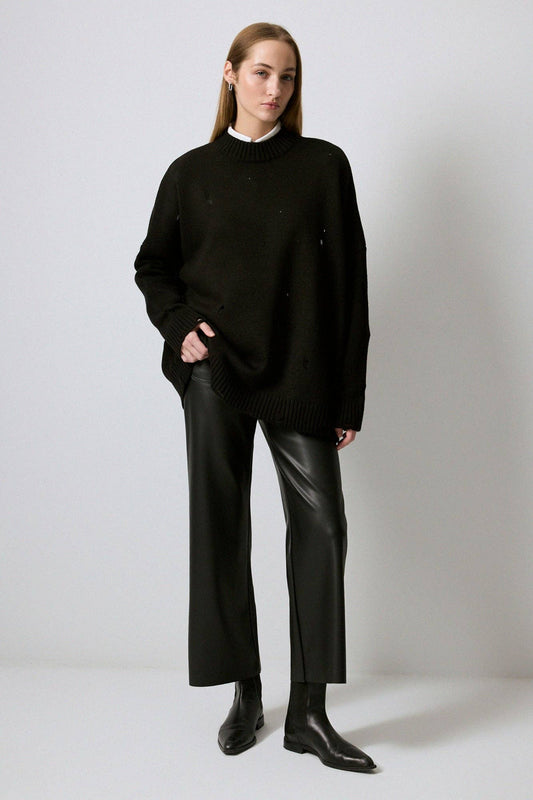 Maglione in maglia effetto distressed nero