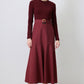 Abito midi bordeaux con cintura