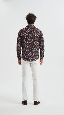 Camicia stretch aderente con stampa marina nera