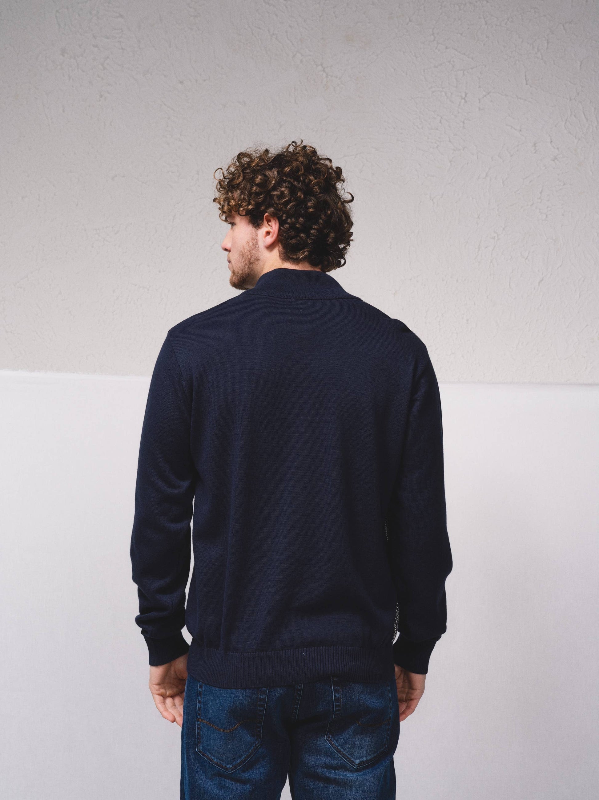 Polo bicolore slim fit con zip in cotone