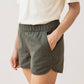 Shorts track Luca a righe oliva in lino e cotone