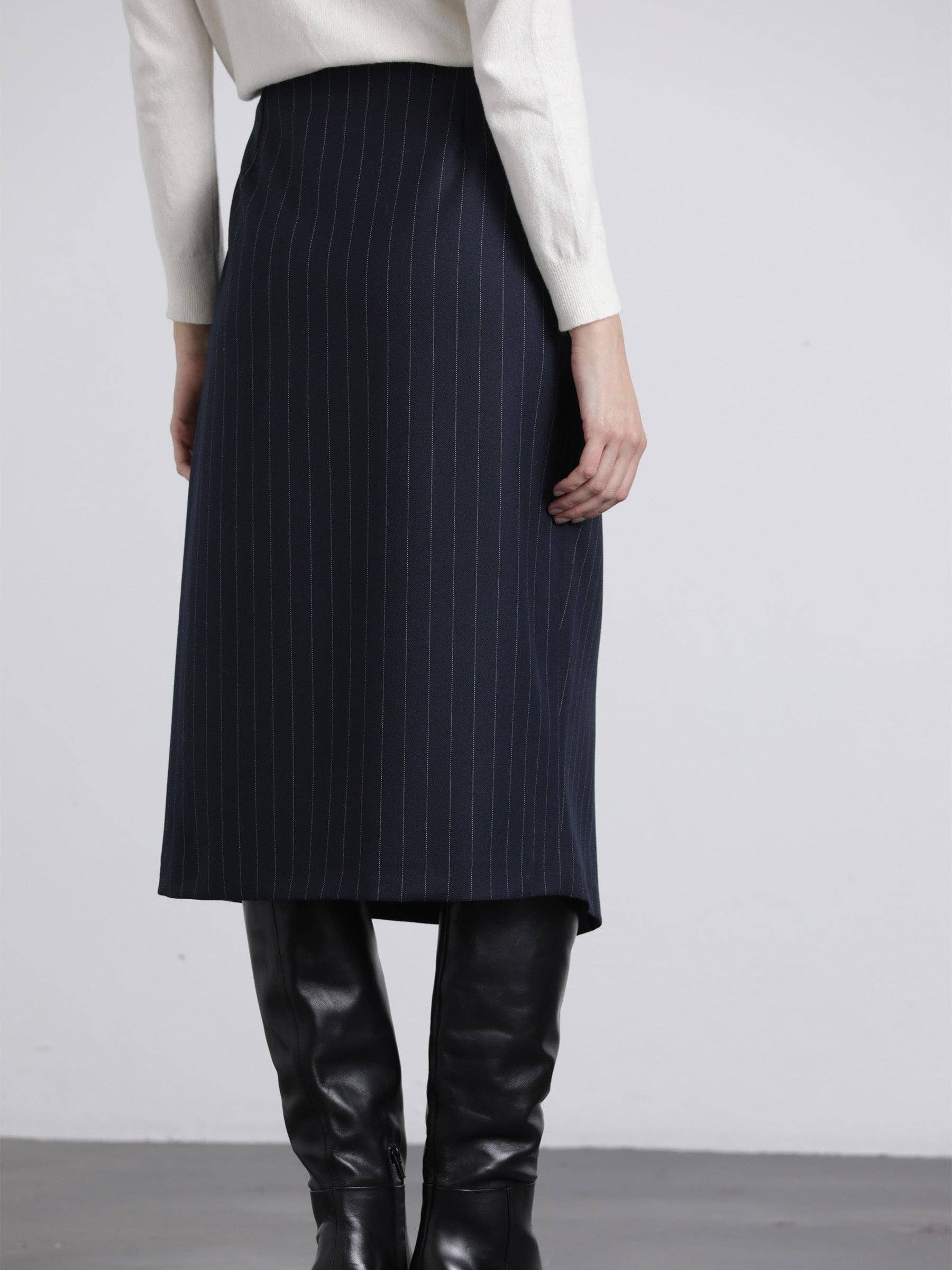 Gonna midi gessata blu navy