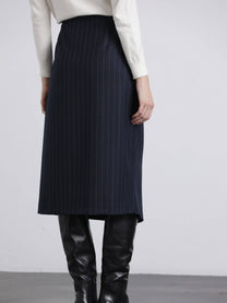 Gonna midi gessata blu navy