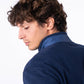 Felpa in pile blu navy con colletto a bottoni