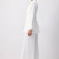 Completo ecru con blazer plissettato e pantaloni palazzo con cintura