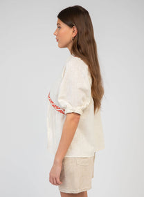 Camicia ecru SIAMANY in voile di cotone con ricamo