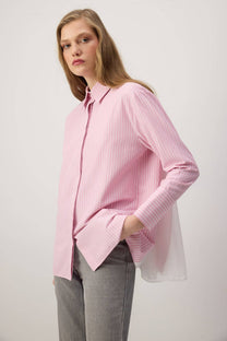 Camicia Oversize a Righe con Dettagli in Chiffon