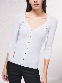 Cardigan in maglia a coste con catene dorate