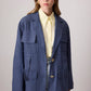 Giacca utility in lino blu navy con cintura e tasche